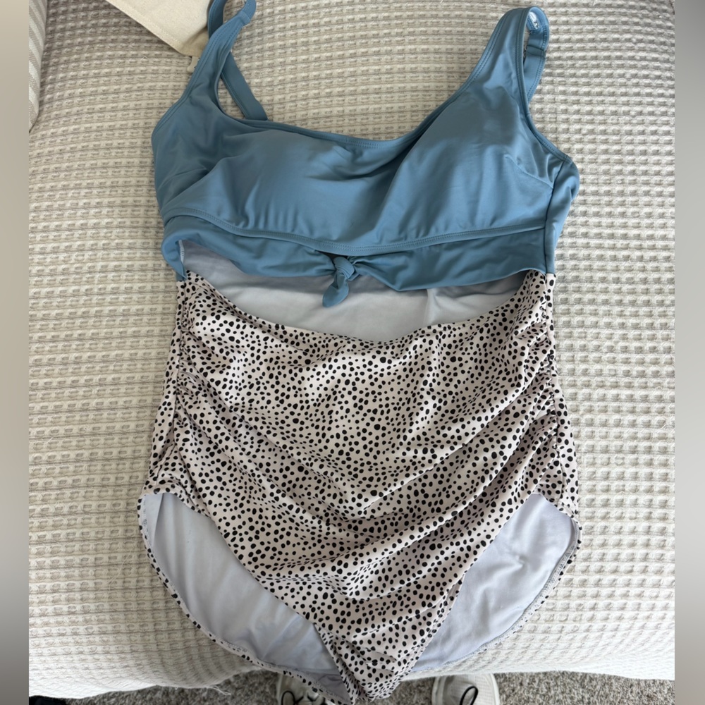 Blue & Cream Polka Dot One-Piece Swimsuit